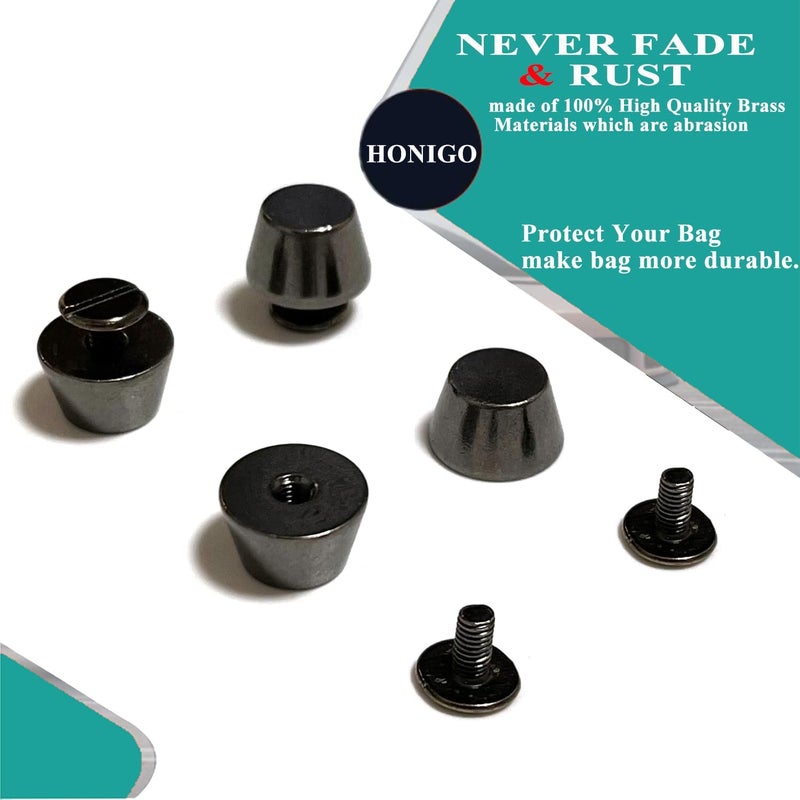 honigo 4 Pack Gun Black Rivets Stud Handbag Purse Feet 1/2 inch Flat Head Metal Solid Brass Studs Screw Back Feet 12mm Buckle Spikes Leathercraft for Leather Bag Totes DIY Craft - Image 4